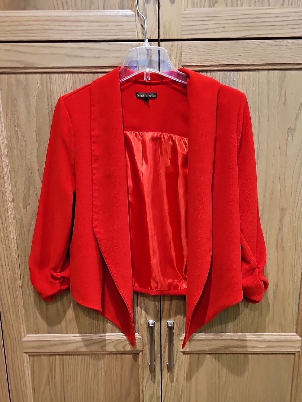 Women's L Red Jacket Open Front Auliné Collection Shoulder Pads